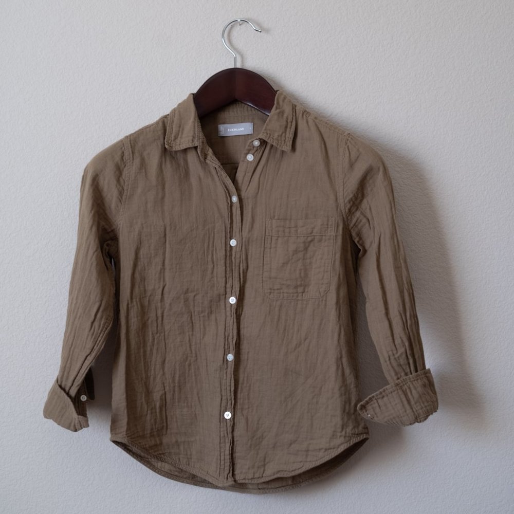 Everlane Olive Shrunken Cotton Shirt